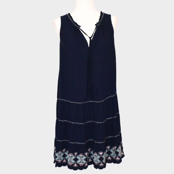 MAX STUDIO Casual Embroidered Notched Neck Tank Dress Navy Blue Size L - Picture 1 of 8